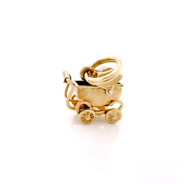 Metal Vintage 14k Articulating Baby Stroller Charm For Sale - Image 7 of 10