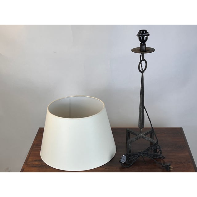 Mid 20th Century Tall Patinated Wrought Iron Table Lamp With Custom Parchment Shade For Sale - Image 9 of 9