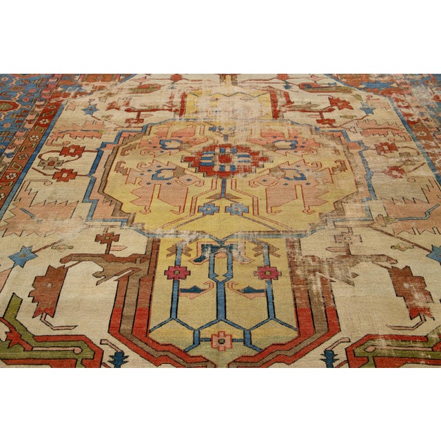 1890s Multicolor Antique Wool Rug Persian Serapi Featuring a Medallion Design For Sale - Image 10 of 10