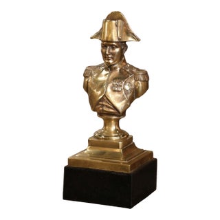Mid-Century French Gilt Bronze Bust of Napoleon Bonaparte on Black Stone Base For Sale