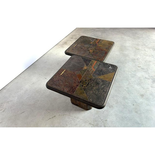Brown Vintage Brutalist Slate Stone Nesting Tables by Laub, 1980s, Set of 2 For Sale - Image 8 of 11