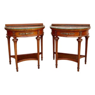Pair of Empire Style Mahogany Wood Nightstands, 1930s For Sale