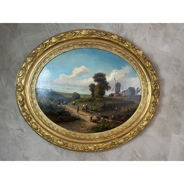 Hubert, Harvest Scene with Mill, 1870, Oil on Canvas, Framed For Sale - Image 10 of 10