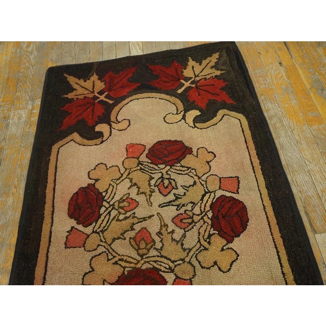 1920s 1920s Folk Art Beige Medallion Roses Antique American Hooked Rug For Sale - Image 5 of 11