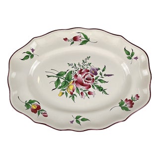 Oval Réverbère Platter with Rose Motif and Flat End from KG Lunéville, 1980s For Sale