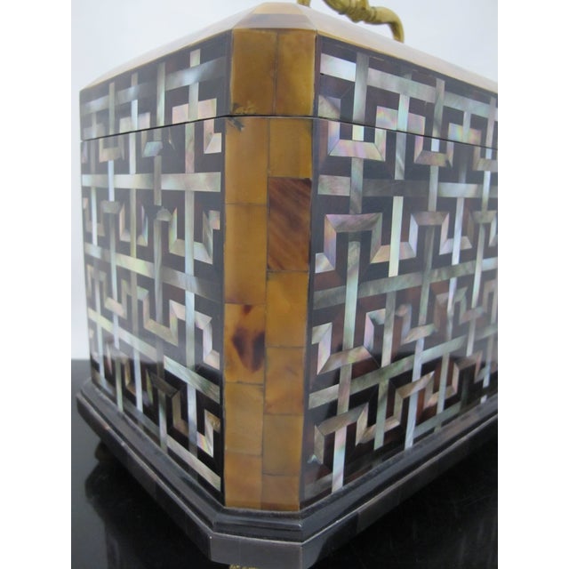 Maitland Smith Mother of Pearl Inlaid Caddy Box With Brass Hardware For Sale - Image 14 of 14
