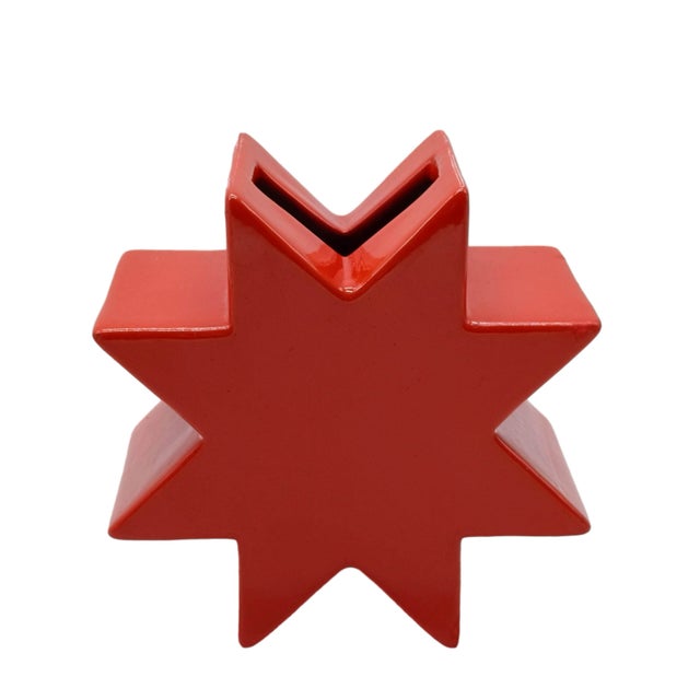 Magnificent "Hsing" vase in red glazed ceramic designed by Ettore Sottsass in the 1980s and produced by the Alessio Sarri...