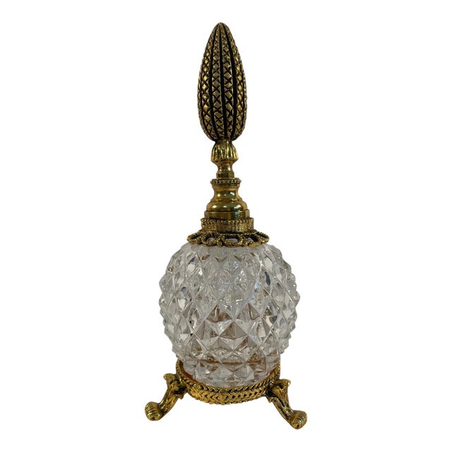 Vintage French Style Ormolu and Cut Crystal Perfume Bottle For Sale