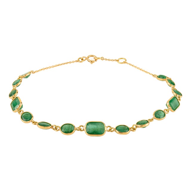 4.45 Ct Mix-Cut Emerald Modern Chain Birthstone Bracelet in 18k Yellow Gold For Sale