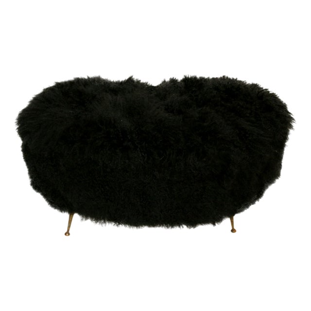 Mid-Century Modern Italian Wooden and Goat Fur Bench, 1960s For Sale