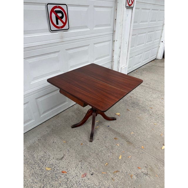 Vintage Duncan Phyfe Style Mahogany Pedestal Game Table With Brass Paw Feet For Sale - Image 11 of 12