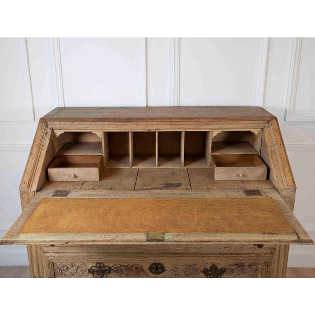 Wood French Louis XVI Period Carved Oak Slant-Front Secretary Desk, Liège, Late 18th For Sale - Image 7 of 13