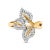 18K Yellow Gold Plated .925 Sterling Silver 1/2 Cttw Baguette and Round Diamond Bypass Triple Leaf R For Sale