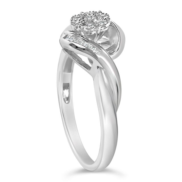 Contemporary Sterling Silver 1/10 Cttw Diamond Bypass Cluster Ring - Size 8 For Sale - Image 3 of 6