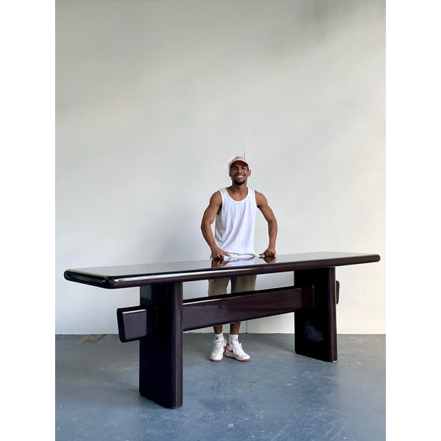 Late 20th Century Vintage Boho Brown Lacquered Console Table For Sale - Image 5 of 10