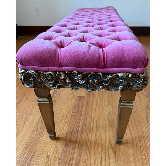 Wood Vintage Hollywood Regency Style Dorothy Draper Archlace Design Tufted Bench For Sale - Image 7 of 11