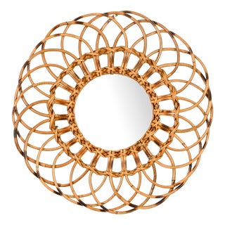 Round Organic Mirror in Rattan and Wicker by Franco Albini, Italy, 1960s For Sale