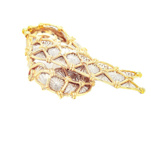 Gold Signed Cartier Mid-Century Modern 18k Yellow & White Gold Two-Tone Ribbon Brooch For Sale - Image 8 of 12