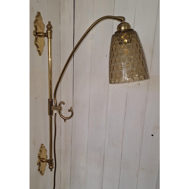 Vintage Wall Lamp with Brass Frame and Relief Glass Shade, 1970s For Sale - Image 4 of 7