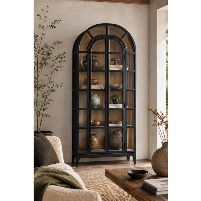 Wood Vaughn Arched Black Elm & Glass Bookcase For Sale - Image 7 of 8