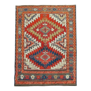 Dramatic Large Scale 20th Century Antique Russian Karabagh Square Rug - 4'1" x 5' For Sale