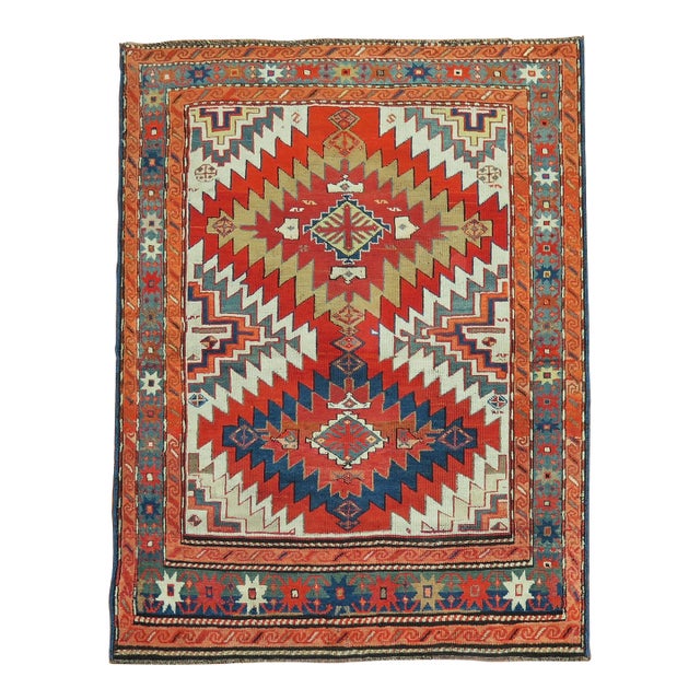 Dramatic Large Scale 20th Century Antique Russian Karabagh Square Rug - 4'1" x 5' For Sale