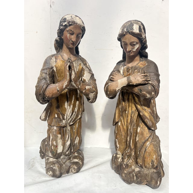 Adoring Angels, 1700s, Polychrome and Gilded Carved Wood, Set of 2 For Sale - Image 16 of 18