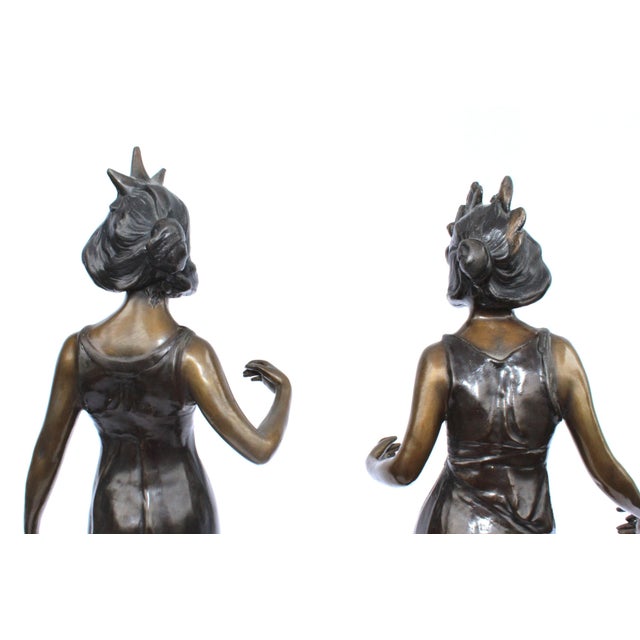 Art Nouveau 1990s Mid Century Modern/Art Nouveau Bronze pair Lady Figurines For Sale - Image 3 of 16