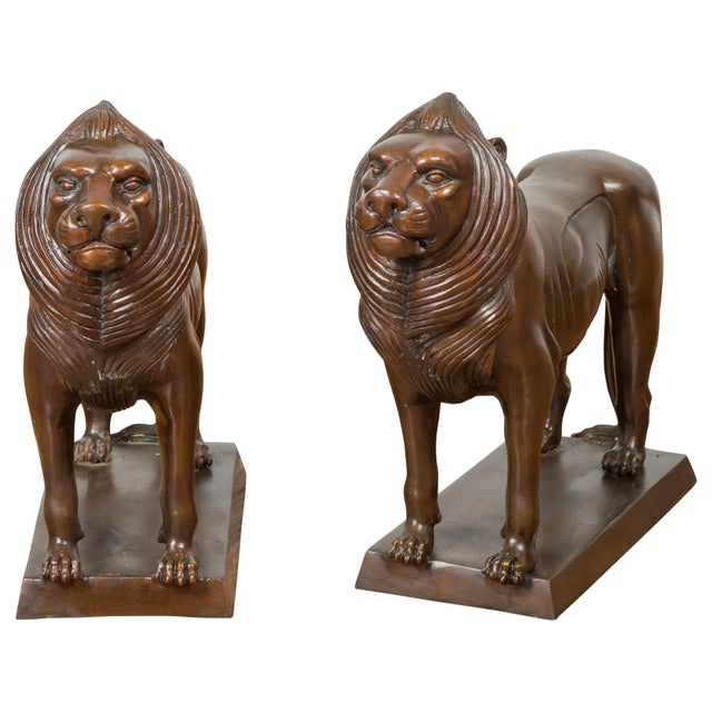 Vintage Bronze With Dark Patina Lion Sculptures on Bases - A Pair For Sale - Image 13 of 13