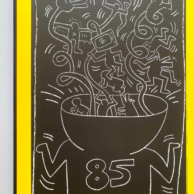 Metal Keith Haring Vintage 1990 Lithograph Print Framed Large Pop Art Exhibition Poster " Untitled " 1985 For Sale - Image 7 of 15