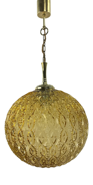 Large Vintage German Structured Glass and Brass Hanging Lamp, 1960s