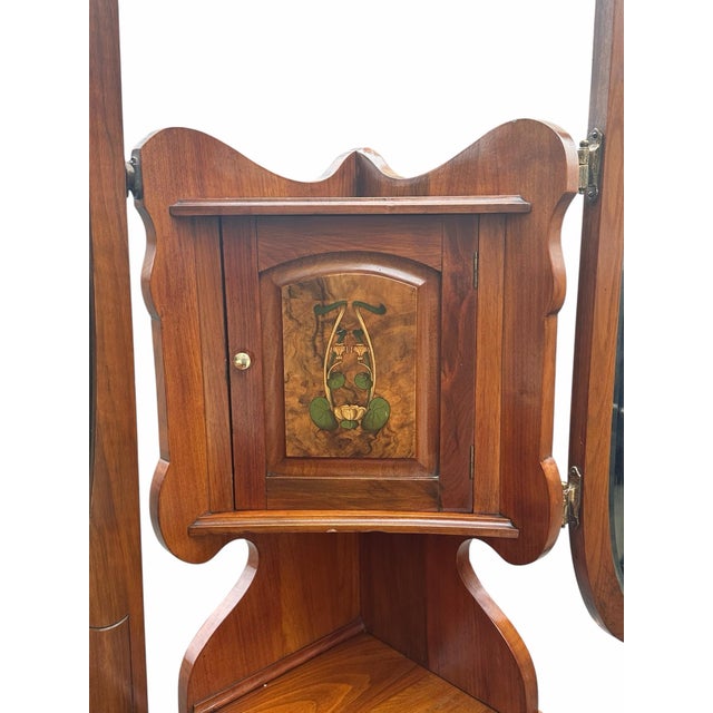 Early 20th Century Antique Art Nouveau Burled Walnut Ladies Dresser With Oval Folding Mirrors For Sale - Image 5 of 11
