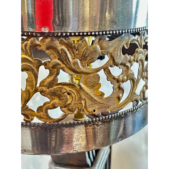 Polished Metal Shade & Wrought IronTable Lamp, France, 1940s For Sale In West Palm - Image 6 of 18