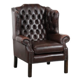 English Brown Cowhide Chesterfield Armchair For Sale