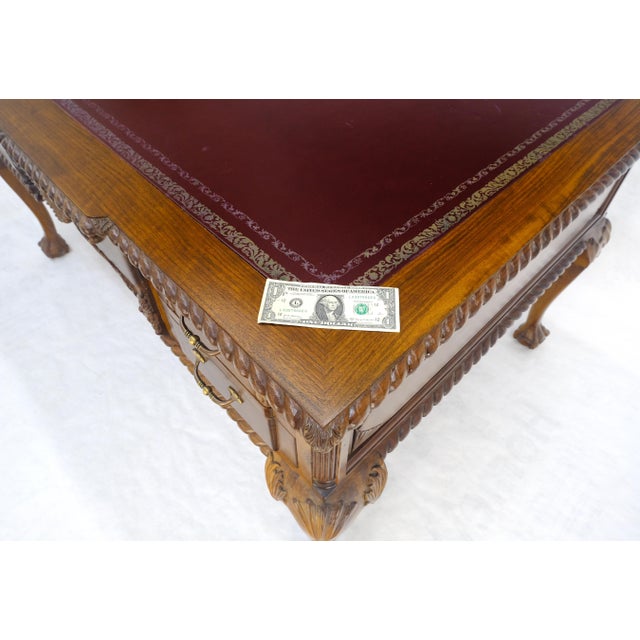 Kittinger Carved Mahogany Leather Top Ball & Claw Writing Table Executive Desk MINT! For Sale - Image 4 of 18