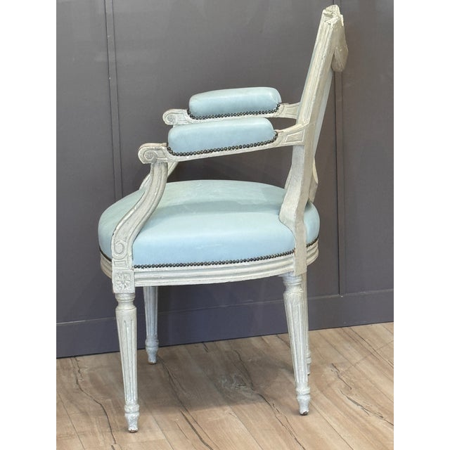 Baby Blue Late 18th Century Gustav III White-Painted and Upholstered Chair For Sale - Image 8 of 10