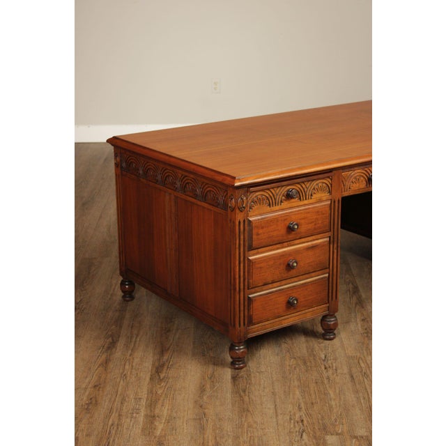 1930 Walnut Carved Pedestal Executive Desk with Pull-Out Writing Slides For Sale - Image 11 of 18