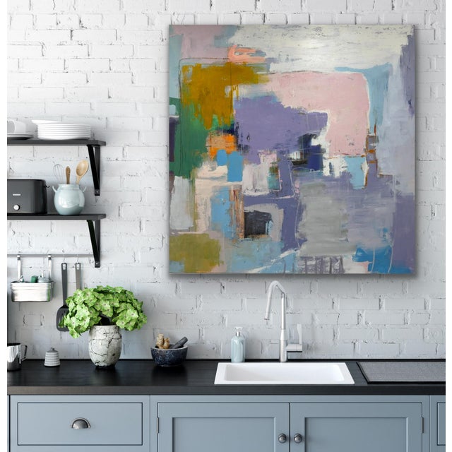 Abstract Modern Lavender, Pink & Mustard Abstract Canvas - Original Acrylic Art For Sale - Image 3 of 9
