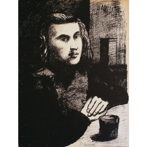 Pompeo Borra, Portrait of Man, Lithograph, 1950s For Sale