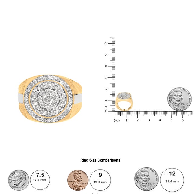10K Yellow Gold 1 1/2 Cttw Diamond Cluster and Halo Signet Mens Ring (K-L Color, I1-I2 Clarity) - Size 9 For Sale In New York - Image 6 of 6