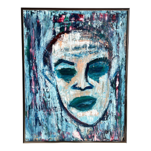 Contemporary Modern Expressionist Oil on Canvas Portrait Painting in Blues