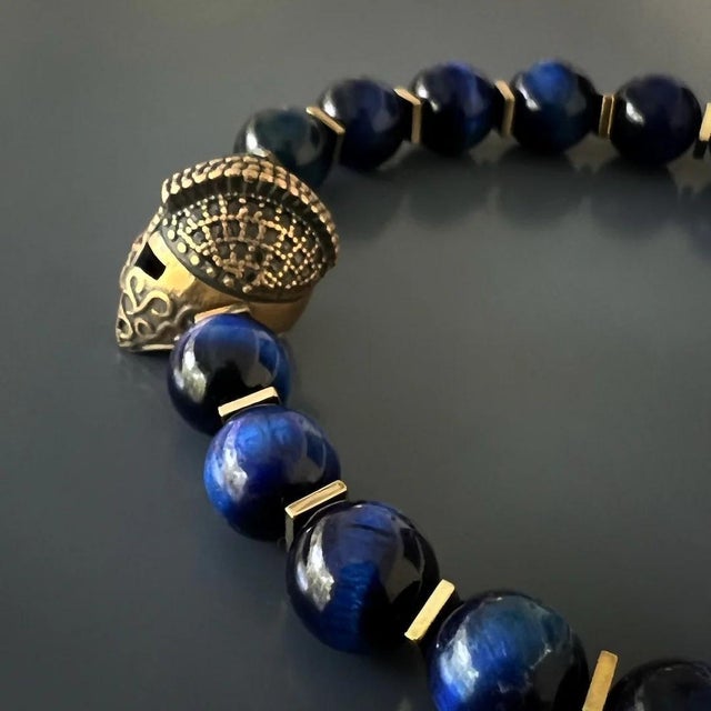 Blue Tiger's Eye Gladiator Beaded Bracelet For Sale - Image 8 of 11