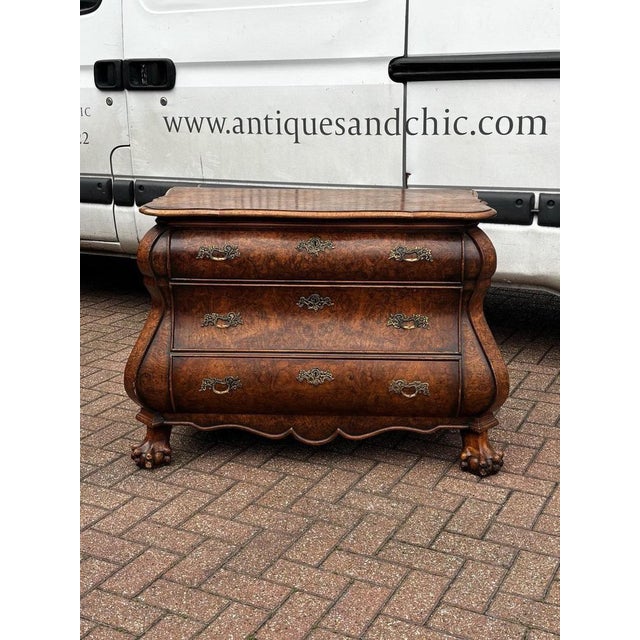 Dutch Walnut Bombe Chest Of Drawers, Brass Handles. So obviously being an antique has signs of use and wear, all drawers...