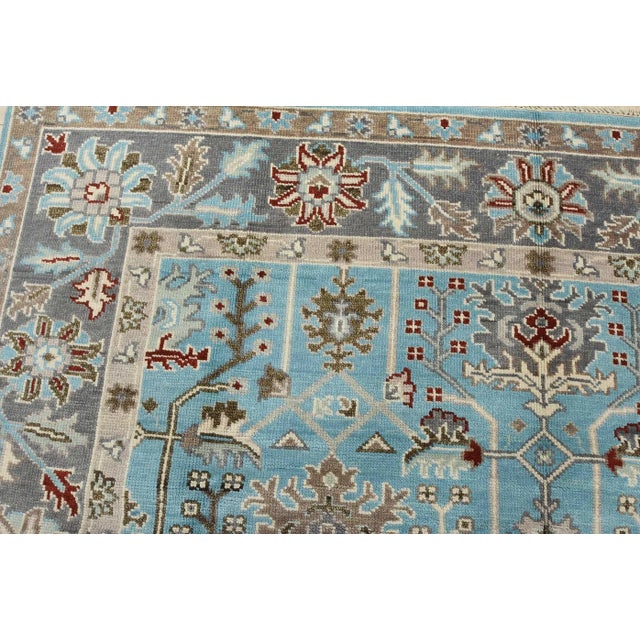 Oushak Rug 8’2” X 10′ Blue Wool Traditional Hand-Knotted Oriental Carpet For Sale In Philadelphia - Image 6 of 12