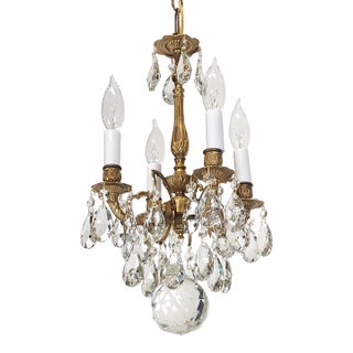 Antique 4 Arm 4 Light Glowing Graceful Brass Cut Lead Glass Crystal Chandelier ~ 4 Available For Sale