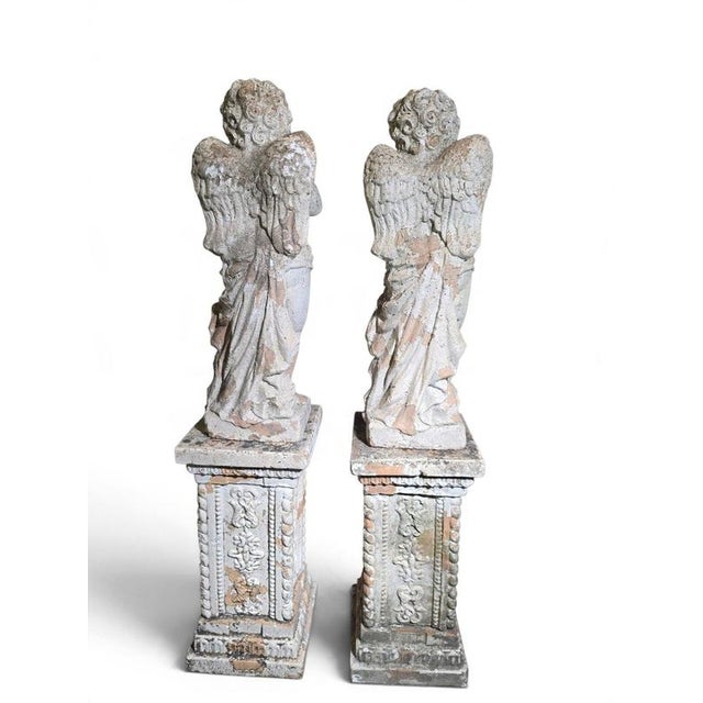 White Antique Italian Terracotta Musical Cherubs on Pedestals, 1890, Set of 2 For Sale - Image 8 of 11