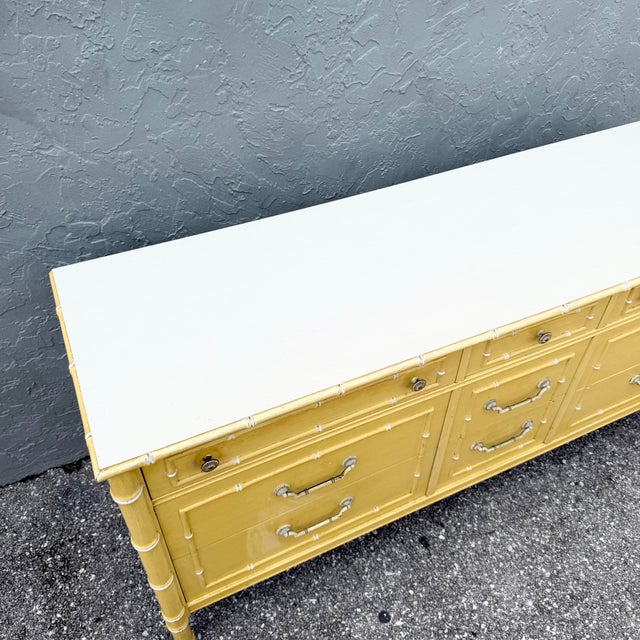 Thomasville Vintage Coastal Faux Bamboo Dresser Dresser With Mirror by Thomasville For Sale - Image 4 of 11