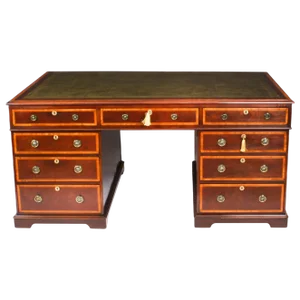 19th Century Victorian Flame Mahogany Partners Pedestal Desk