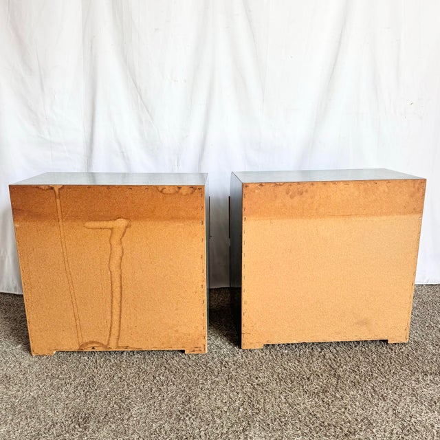 Wood 1980s Postmodern Faux Teal Granite Waterfall Nighstands - A Pair For Sale - Image 7 of 9