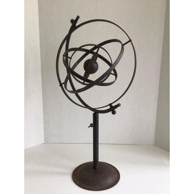 Art Deco 1950s Iron Armillary or Rotating Sphere on Metal Base For Sale - Image 3 of 10